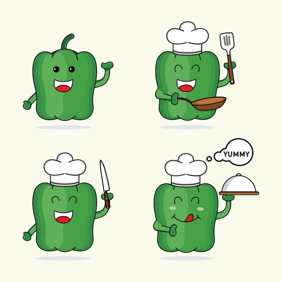 personagem de mascote de pimentão como chef. ilustração vetorial de vegetais vetor