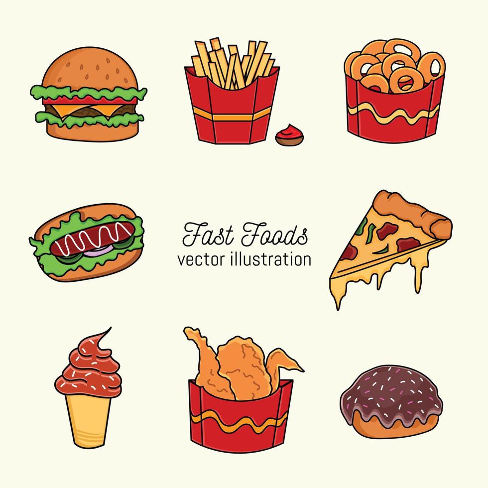 conjunto de ilustração vetorial de fast foods vetor