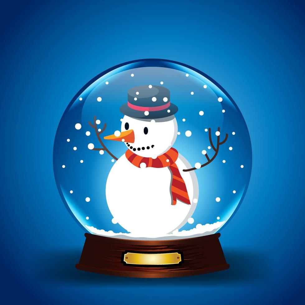 globo de bola de neve de natal de design plano com boneco de neve vetor