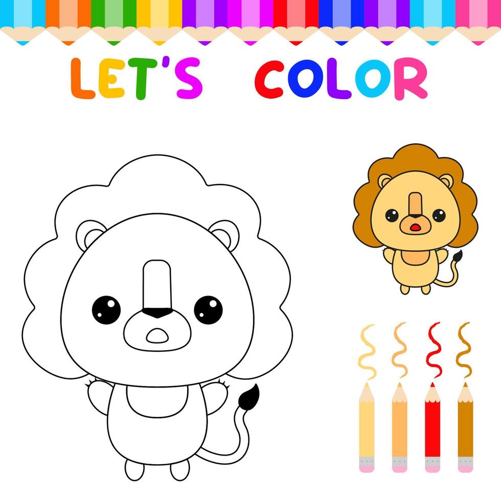 permite colorir o livro de colorir animais fofos para crianças pequenas.  jogo de educação para crianças. pintar o leão 11570089 Vetor no Vecteezy