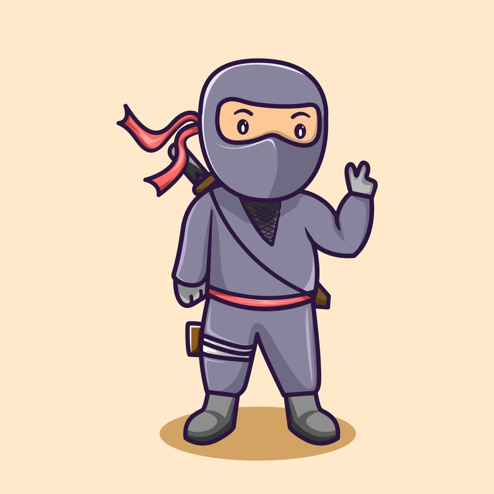 ilustração dos desenhos animados de ninja fofo vetor