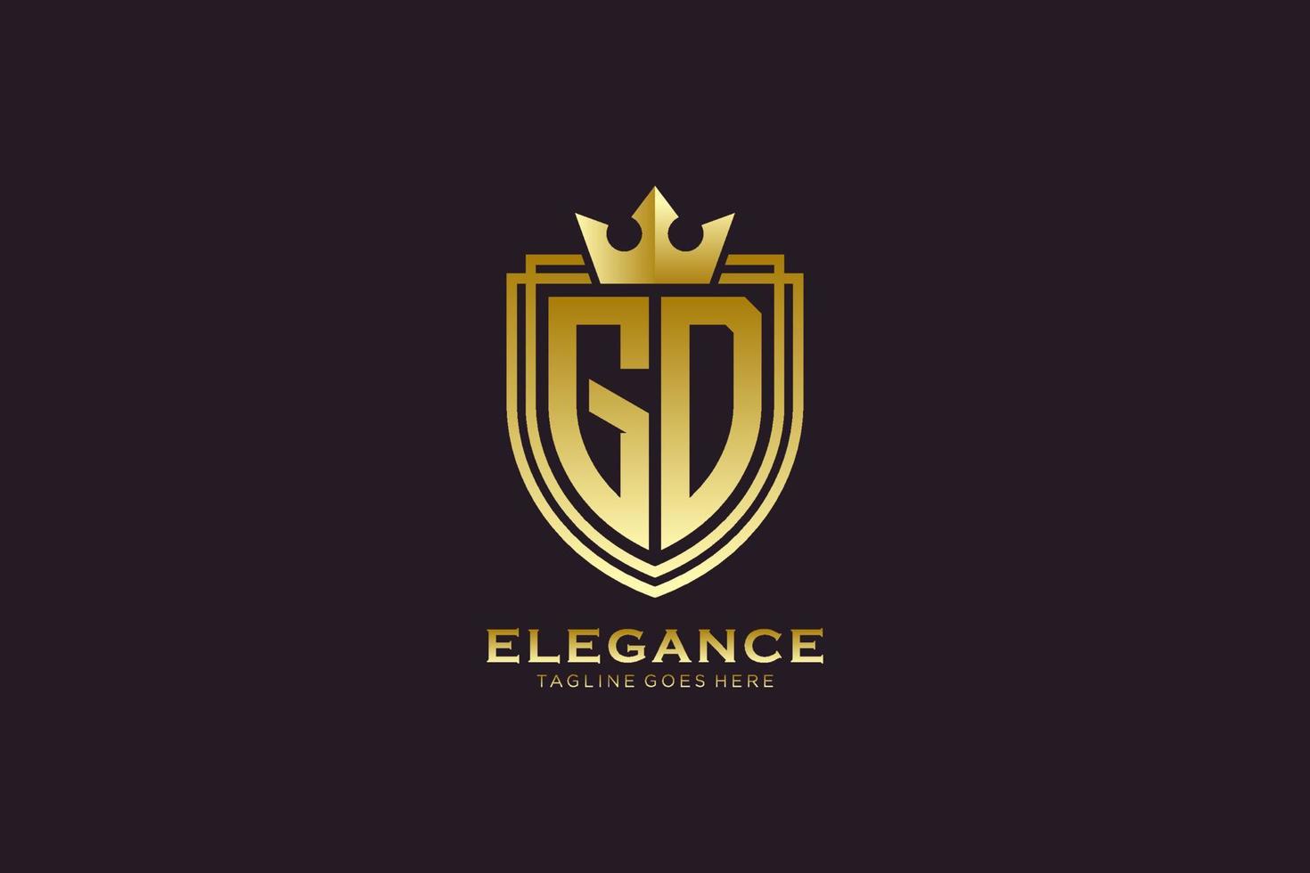 logotipo de monograma de luxo elegante inicial gd ou modelo de crachá com pergaminhos e coroa real - perfeito para projetos de marca luxuosos vetor