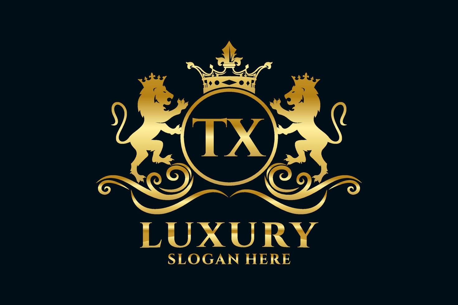 modelo de logotipo de luxo real de leão de carta tx inicial em arte vetorial para projetos de marca luxuosos e outras ilustrações vetoriais. vetor