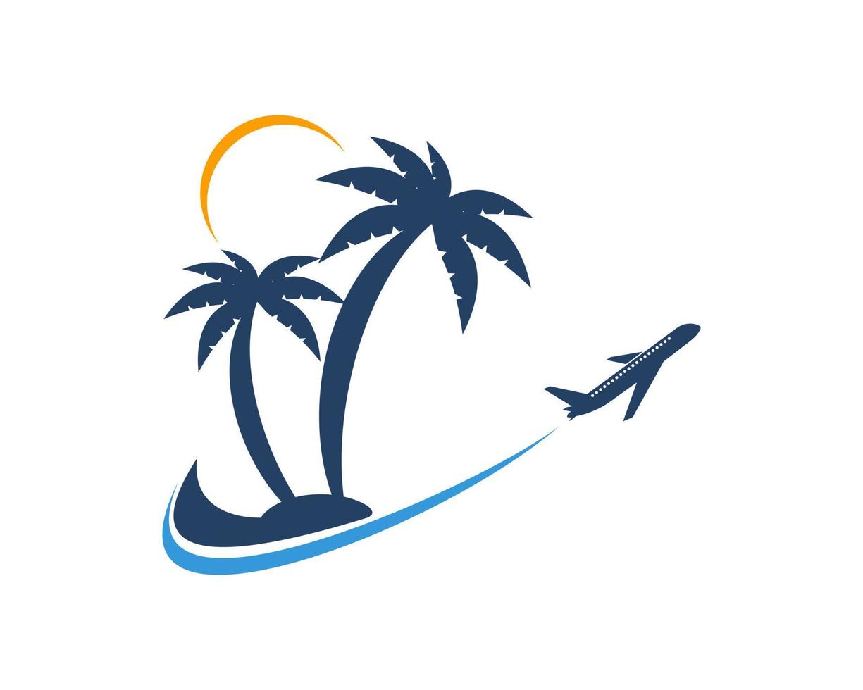 praia e palmeira com avião vetor