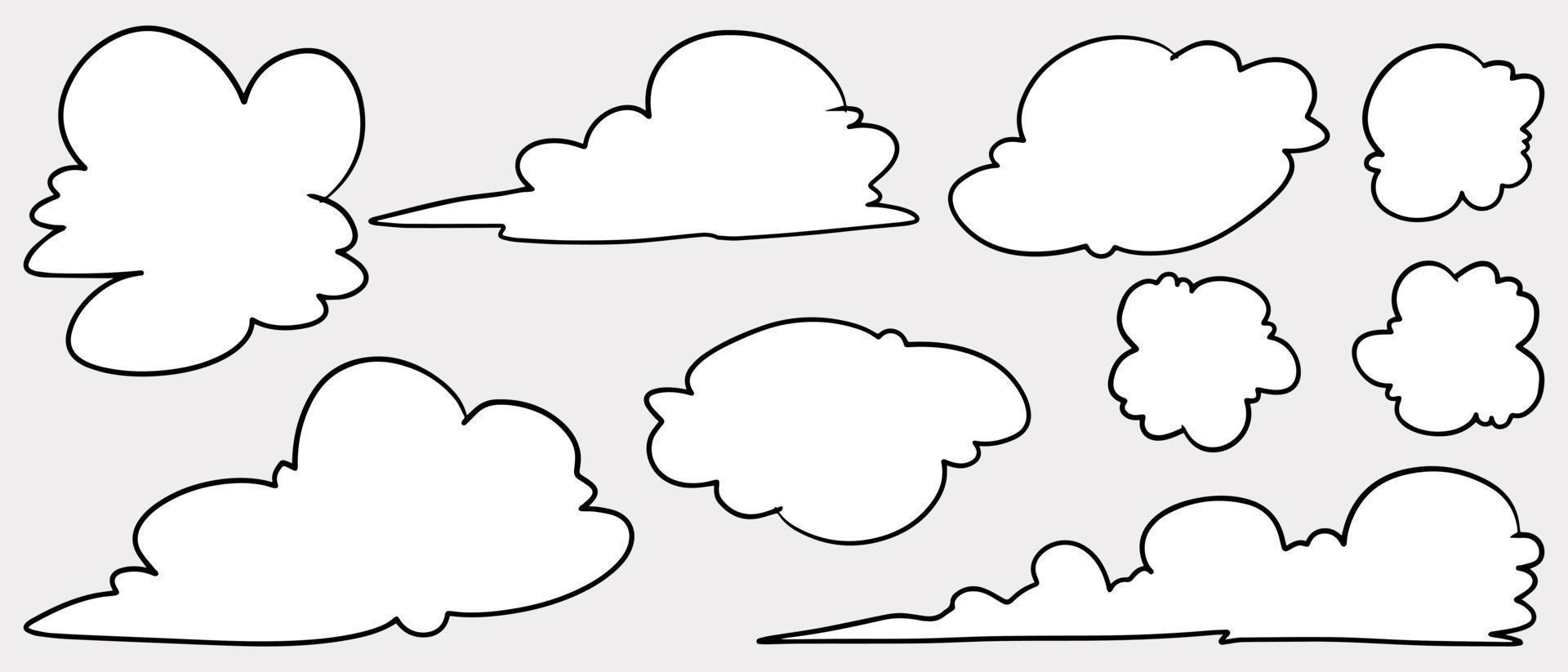 estilo de desenho doodle de mão desenhada nuvens cartoon ilustração vetorial para design de conceito. vetor