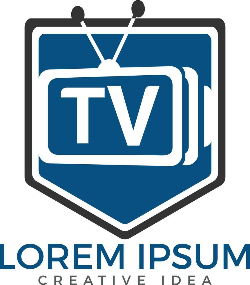 design de logotipo de escudo de tv carta. modelo de conceito de design de logotipo de mídia de tv. vetor