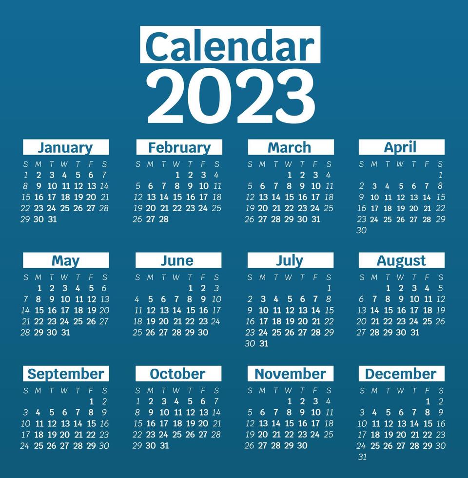 calendário gradiente azul 2023 vetor