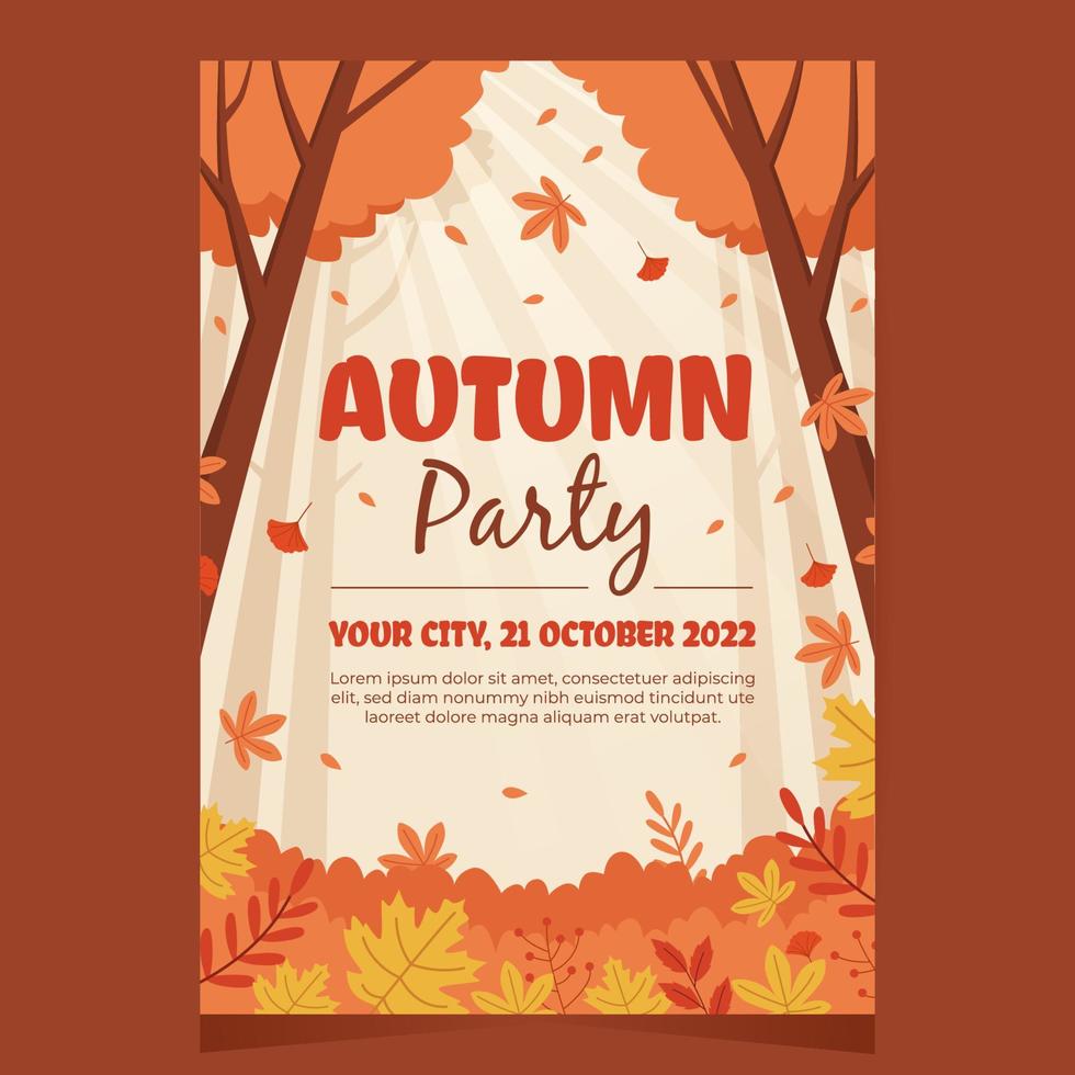 modelo de cartaz de festa de outono com folhas caídas vetor