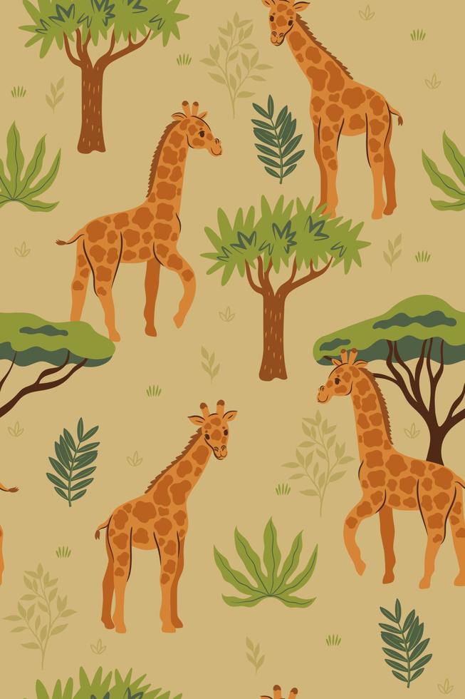 sem costura padrão com girafas na savana. gráficos vetoriais. vetor