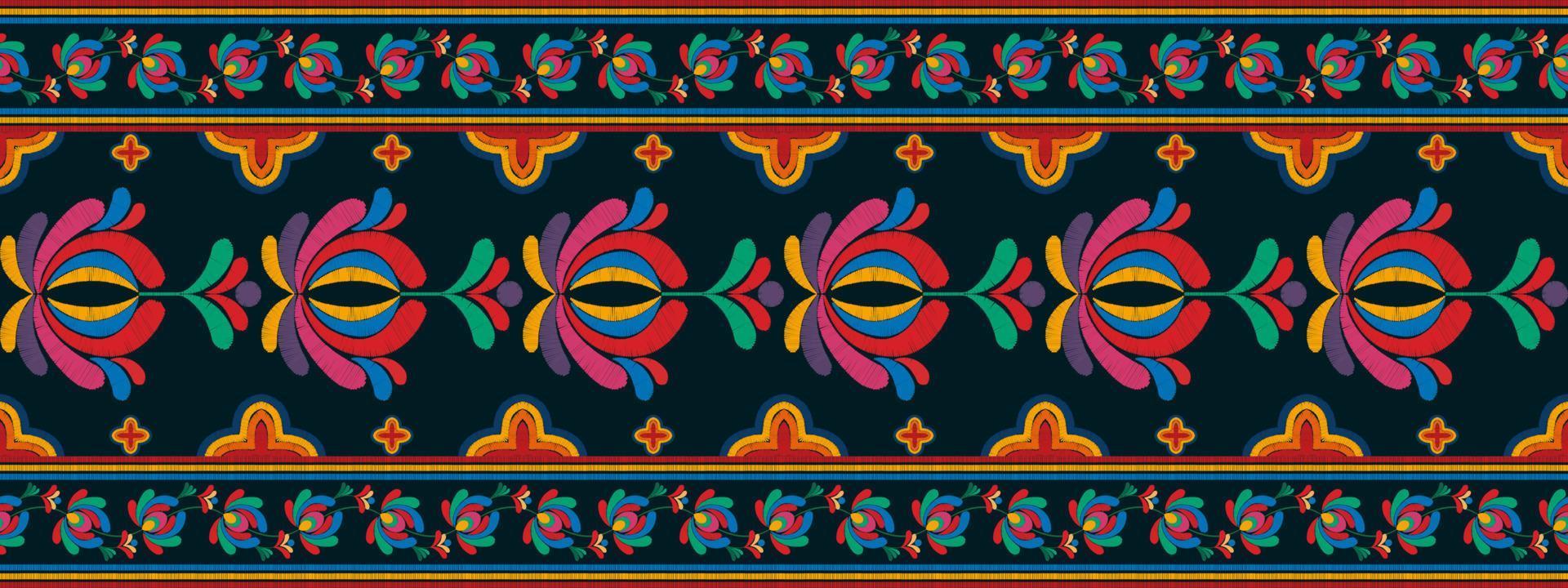 ikat design de decoração étnica padrão sem emenda. tecido asteca tapete boho mandalas têxtil decoração papel de parede. motivo nativo tribal flor bordado tradicional decorativo vetor fundo ilustrado