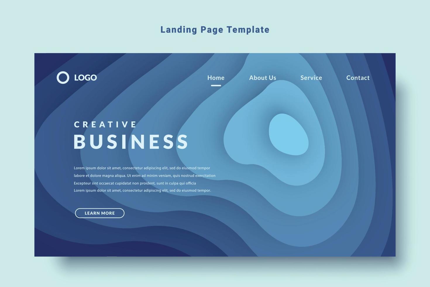vetor de fundo de design de site de modelo de página de destino moderno, cor azul, com textura de papel em camadas