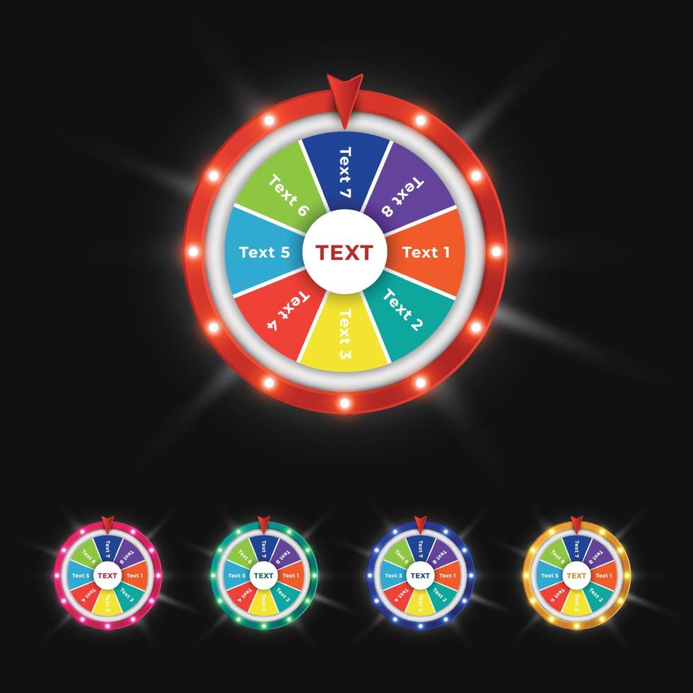 roda da fortuna moderna com gráfico de vetor de coleção de conjunto de efeitos de luz