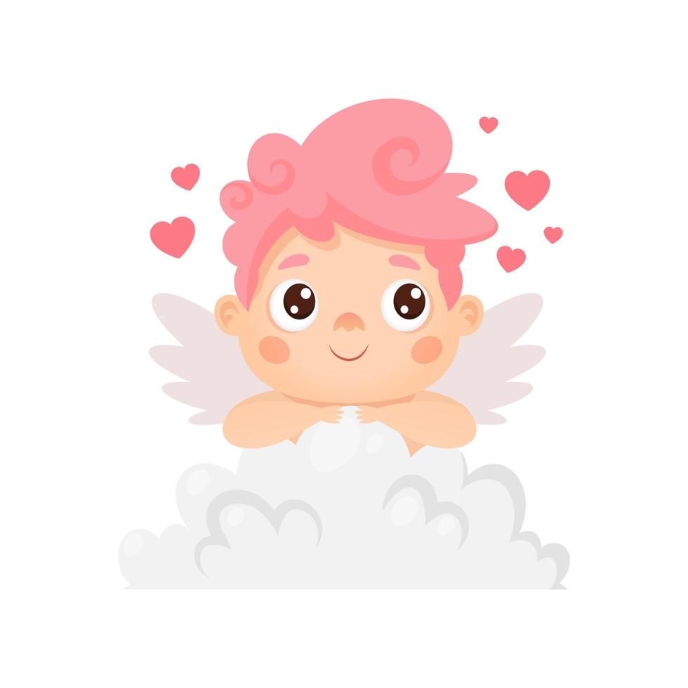 Cupido bonito sentado em uma nuvem. personagem de desenho vetorial para dia dos namorados vetor