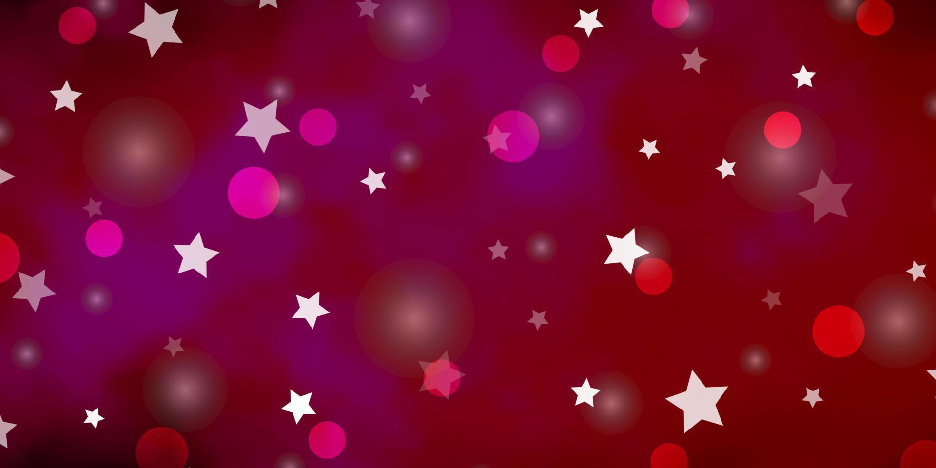 pano de fundo vector rosa claro com círculos, estrelas.