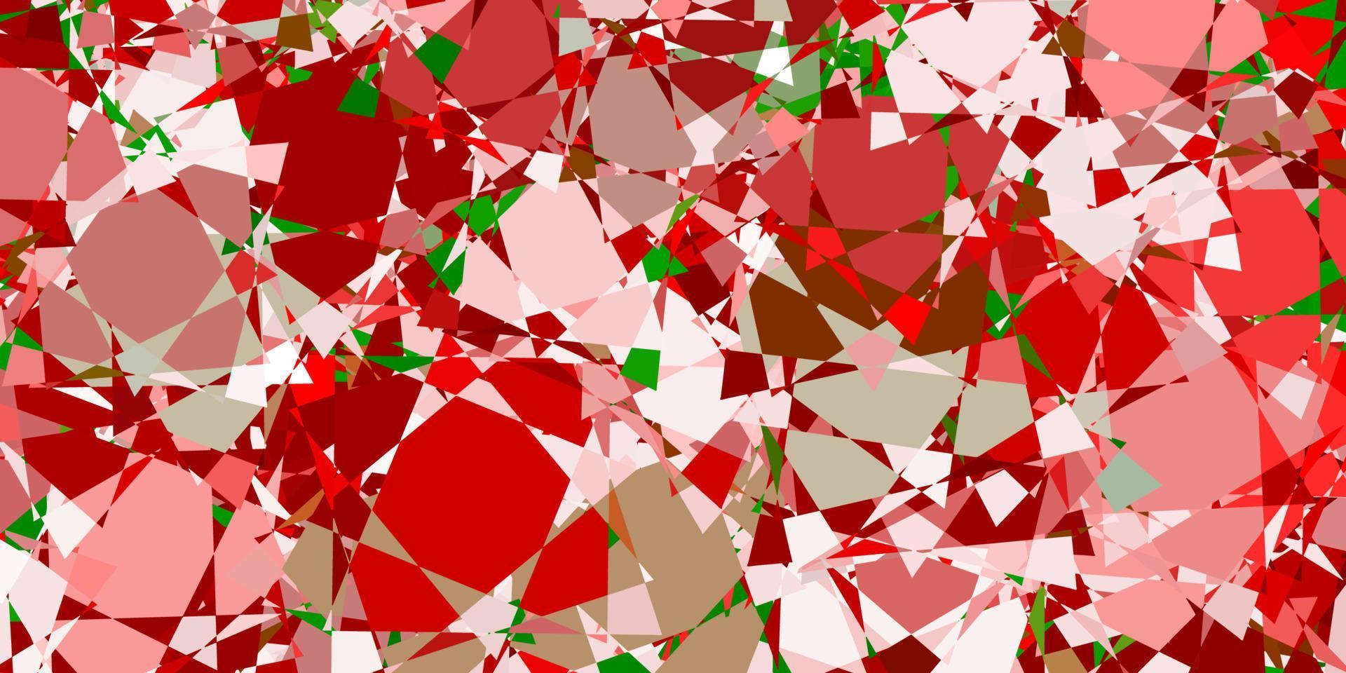 textura de vetor verde e vermelho claro com triângulos aleatórios.