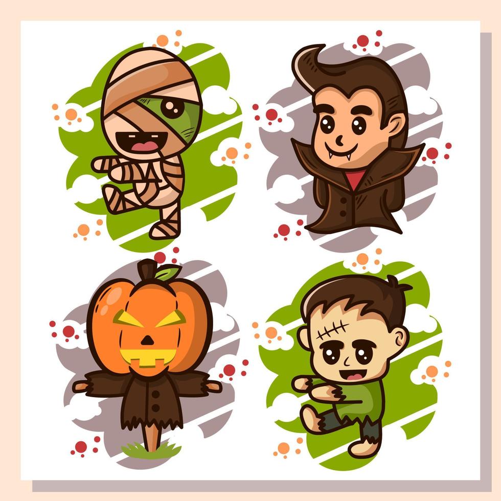 ilustração fofa da coleção de design de personagens de halloween vetor