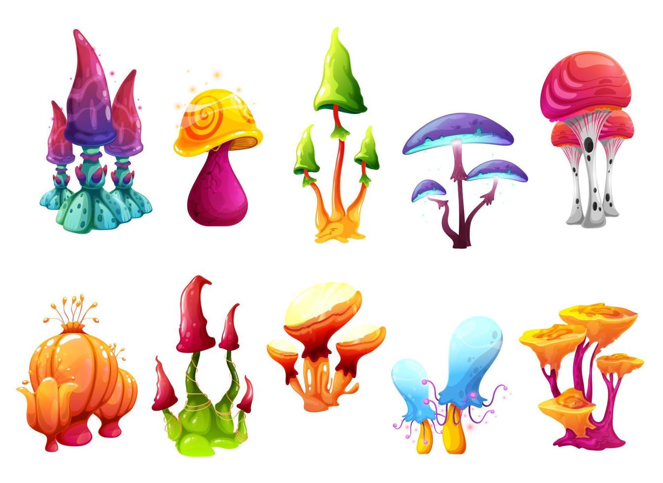 cogumelos de desenhos animados de fadas mágicas da floresta de fantasia vetor