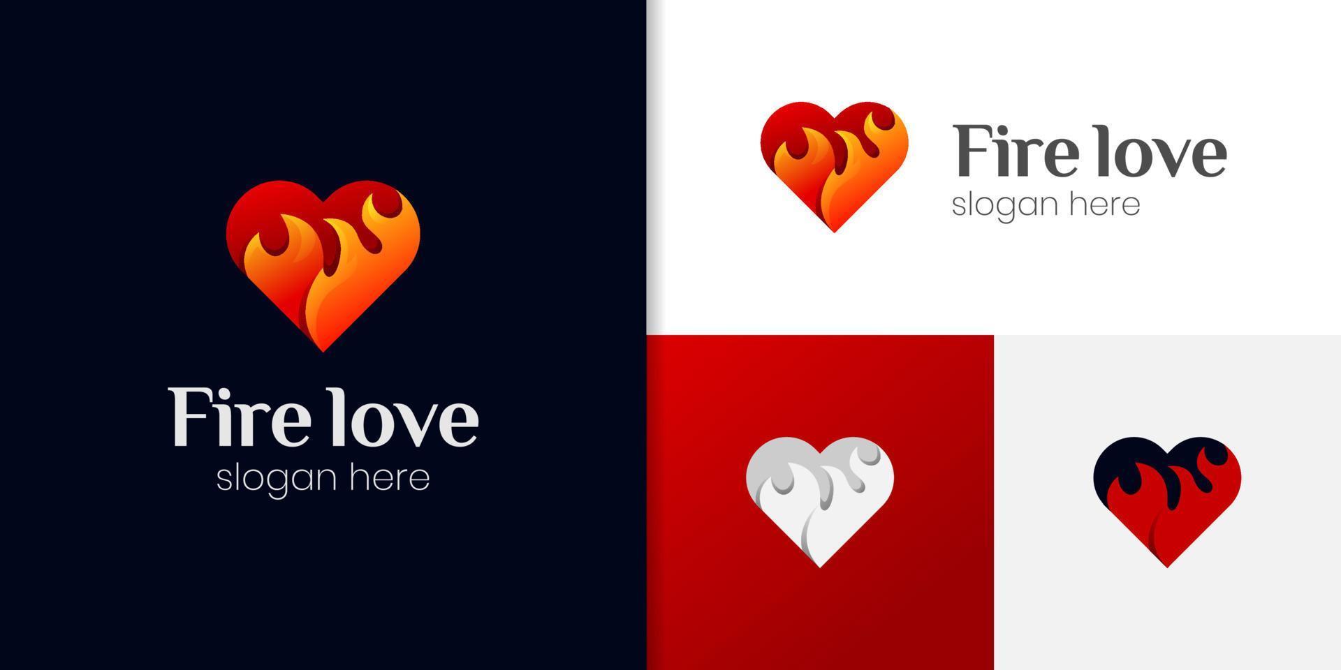 amor abstrato de design de logotipo de chama ou fogo, com o poder do elemento de vetor de design de ícone de símbolo de amor