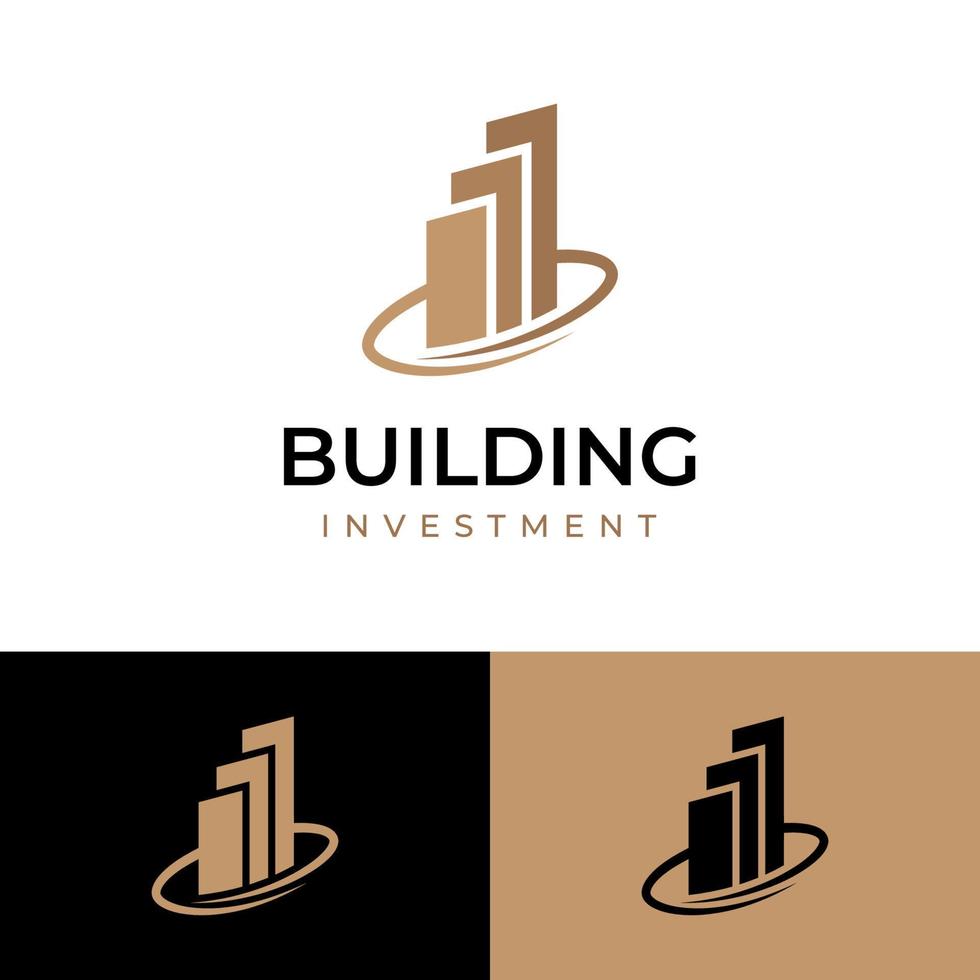 elemento de logotipo imobiliário da cidade de construção, ícone de design de logotipo de investimento imobiliário para hotel, logotipo de investimento de negócios financeiros vetor