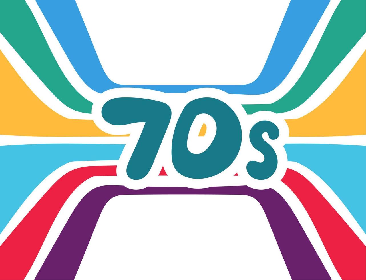 letras dos anos 70 com arco-íris no estilo retrô dos anos 70. inscrição multicolorida de boas vibrações. ilustração vetorial vetor