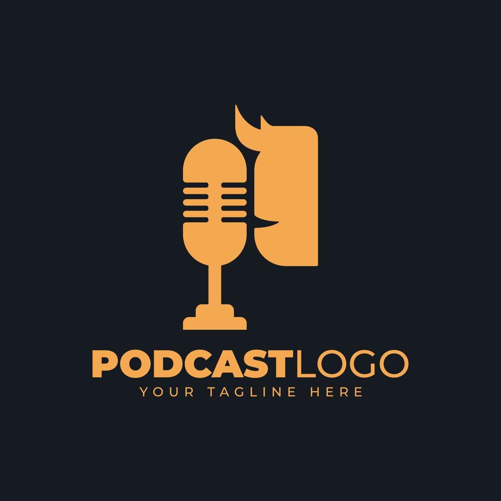 ícone do logotipo do podcast, combinação de microfone e pessoas vetor