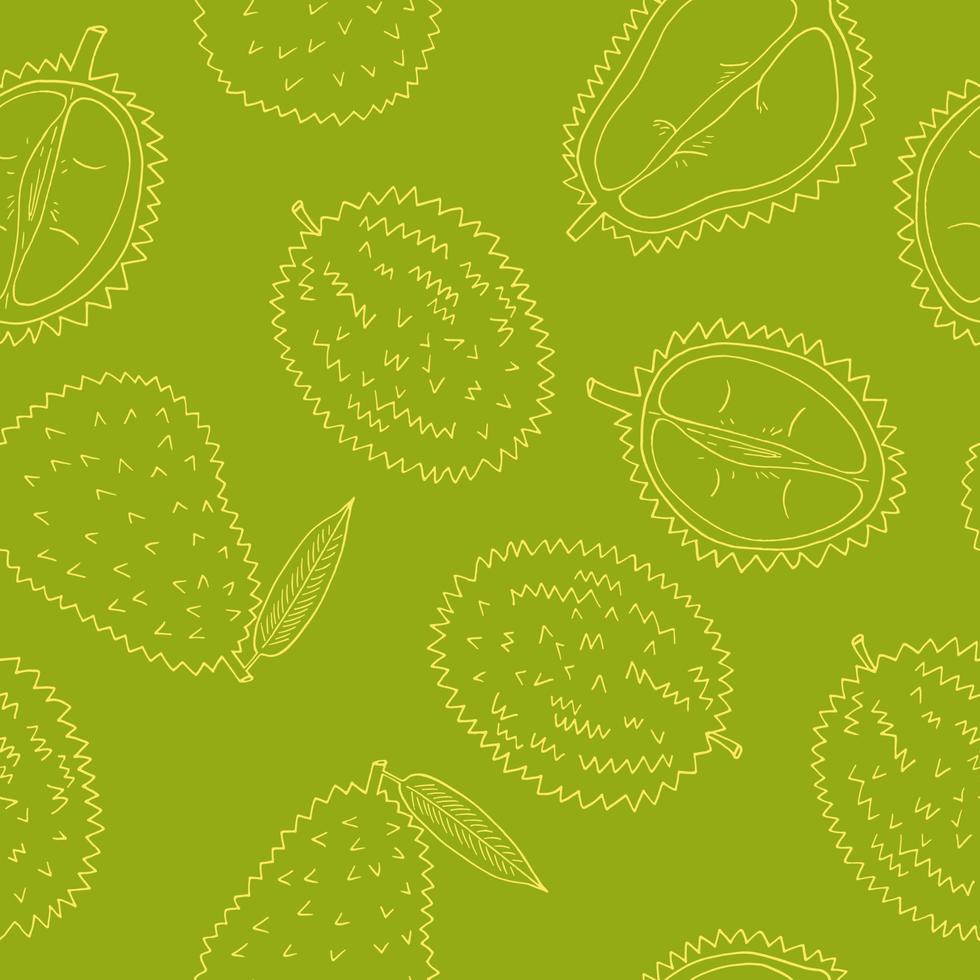 mão de padrão sem emenda de fruta durian desenhada em estilo doodle. papel de embrulho, fundo, papel de parede, têxtil vetor