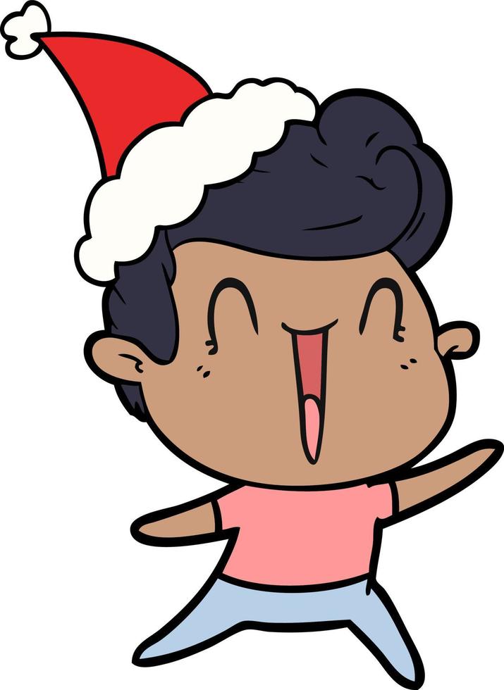 desenho de linha de um homem animado usando chapéu de papai noel vetor