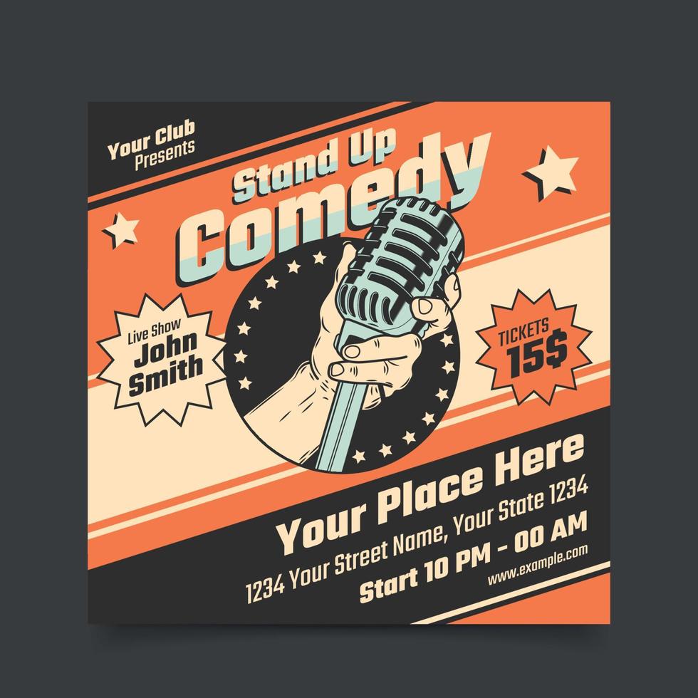 post de mídia social de comédia stand up vetor