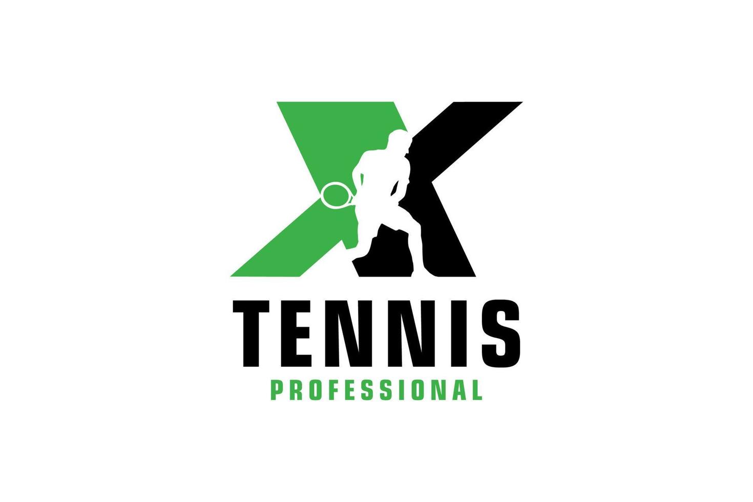 letra x com design de logotipo de silhueta de jogador de tênis. elementos de modelo de design vetorial para equipe esportiva ou identidade corporativa. vetor