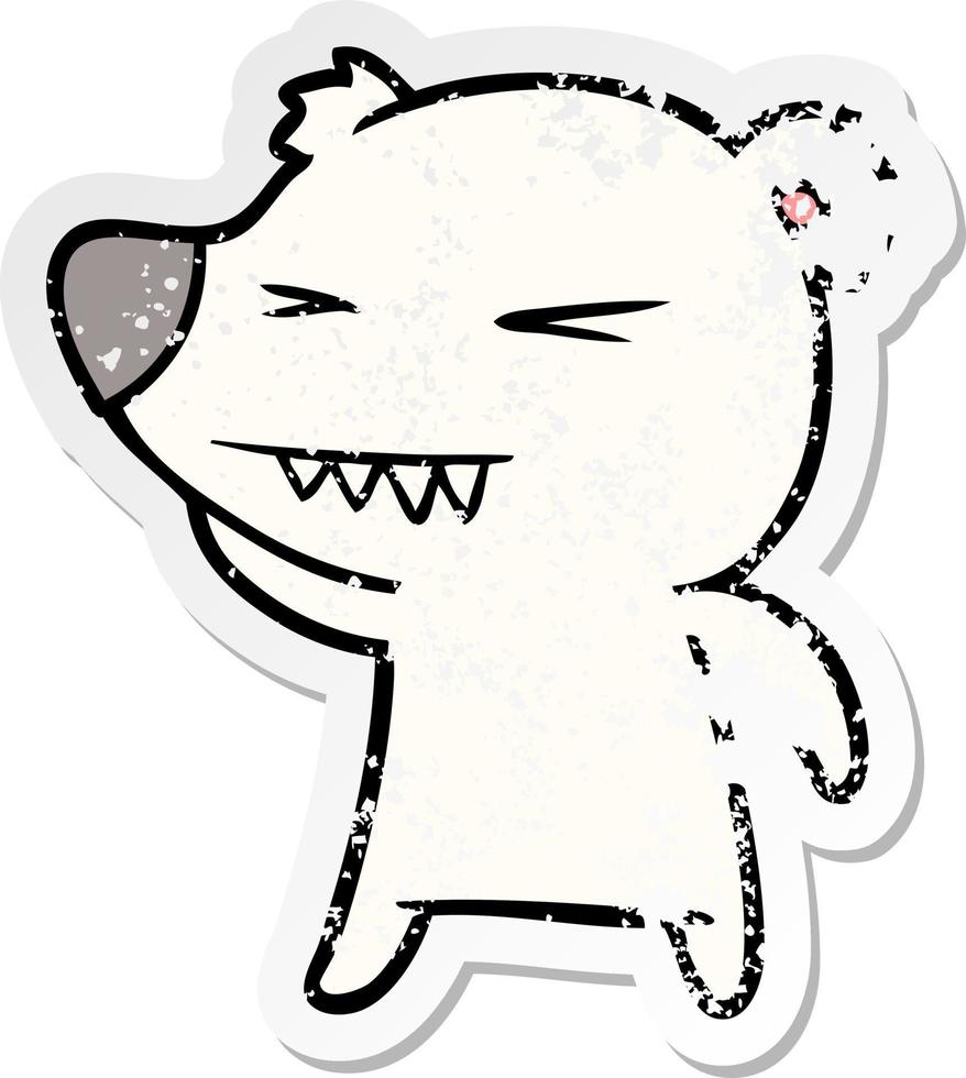adesivo angustiado de um desenho animado de urso polar irritado vetor