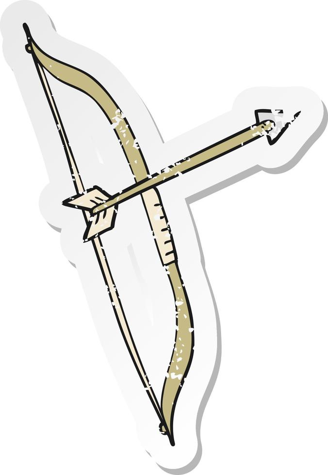 adesivo retrô angustiado de um arco e flecha de desenho animado vetor