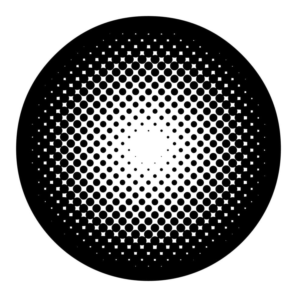 elemento de meio-tom do círculo. bolinhas desvanecem-se círculo de fundo gradiente de pontos. rodada de meio-tom gradiente pontilhada. elemento de design vetorial na moda vetor