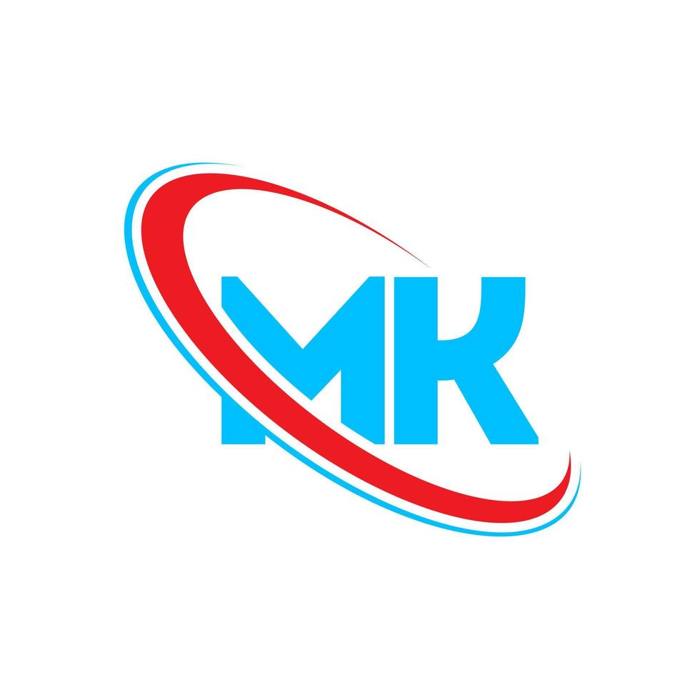 logotipo mk. projeto mk. letra mk azul e vermelha. design de logotipo de letra mk. letra inicial mk vinculado ao logotipo do monograma em maiúsculas do círculo. vetor