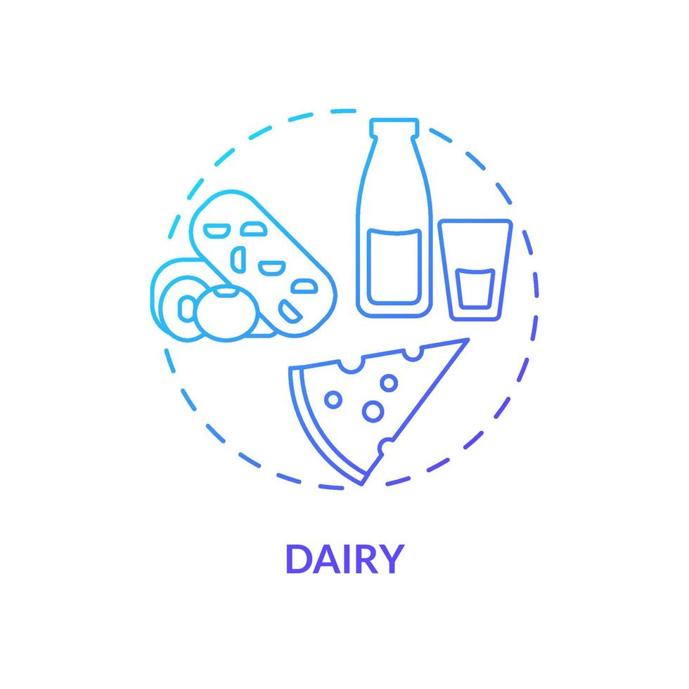 ícone de conceito gradiente azul de laticínios. comida para ossos saudáveis idéia abstrata ilustração de linha fina. fonte de cálcio e proteína. produtos de leite. desenho de contorno isolado. miríade de fontes pró-negrito usadas vetor