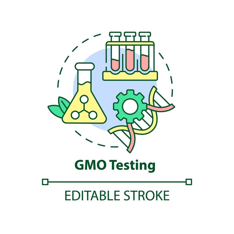 ícone de conceito de teste de gmo. ilustração de linha fina de serviço de teste de comida idéia abstrata. controle de qualidade e avaliação. desenho de contorno isolado. traço editável. arial, uma miríade de fontes pró-negrito usadas vetor