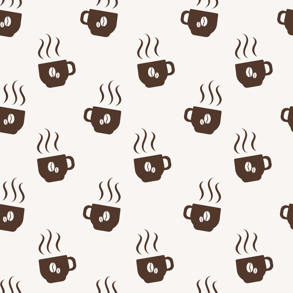 padrão perfeito com xícaras marrons, vapor e grãos de café em fundo bege em estilo simples. vetor