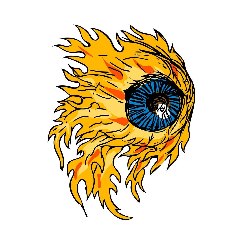 globo ocular em chamas no desenho de fogo vetor