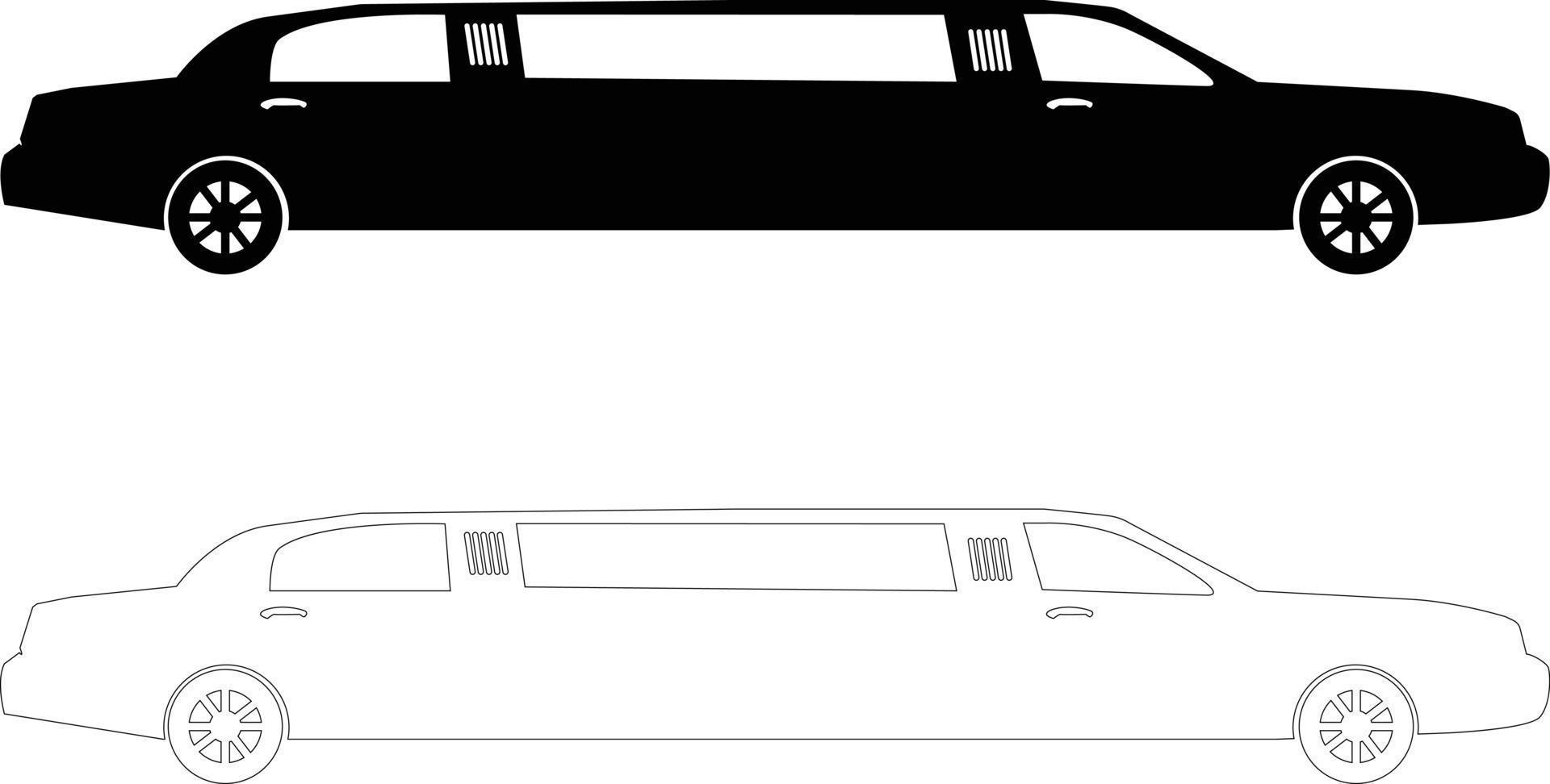 ícone de limusine em fundo branco. símbolo de limusine luxuosa preta. sinal de silhuetas de limusines. estilo plano. vetor