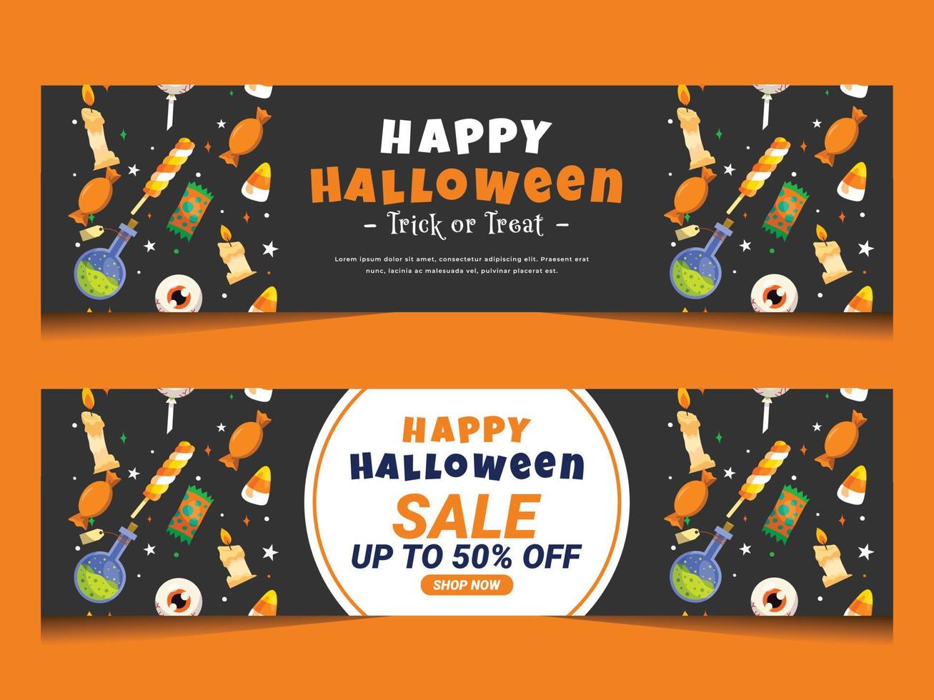 banner de venda de halloween com doces de halloween vetor