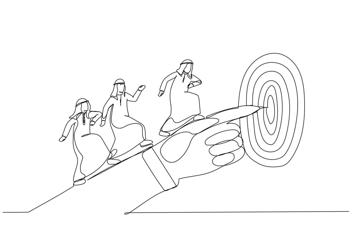 desenho da mão do empresário árabe apontando para o alvo. arte de linha contínua única vetor