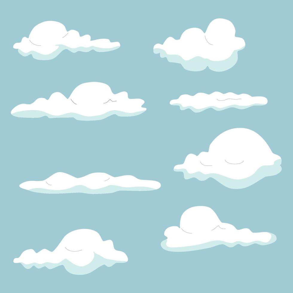 nuvens de desenhos animados isoladas na coleção de vetor de fundo de céu azul.