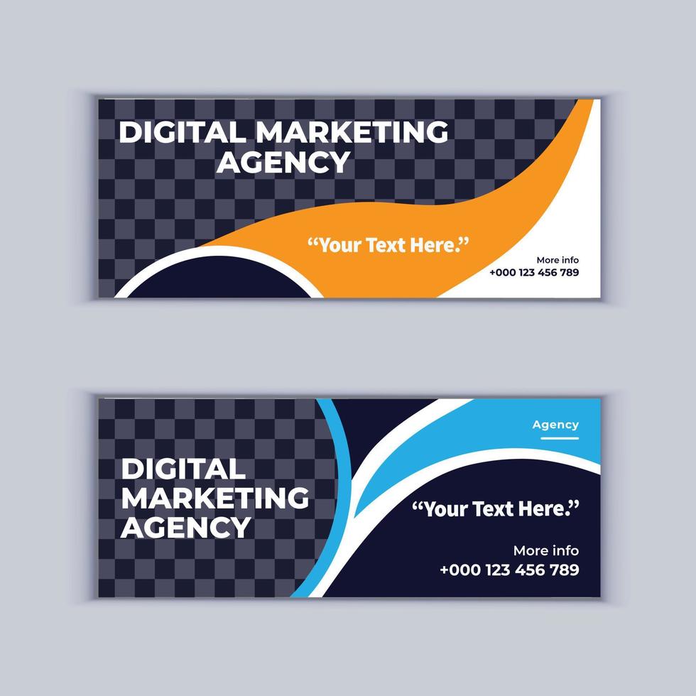 conjunto de design de banner de agência de marketing digital de dois banners profissionais de negócios corporativos design modelo de layout de banner de capa moderno vetor