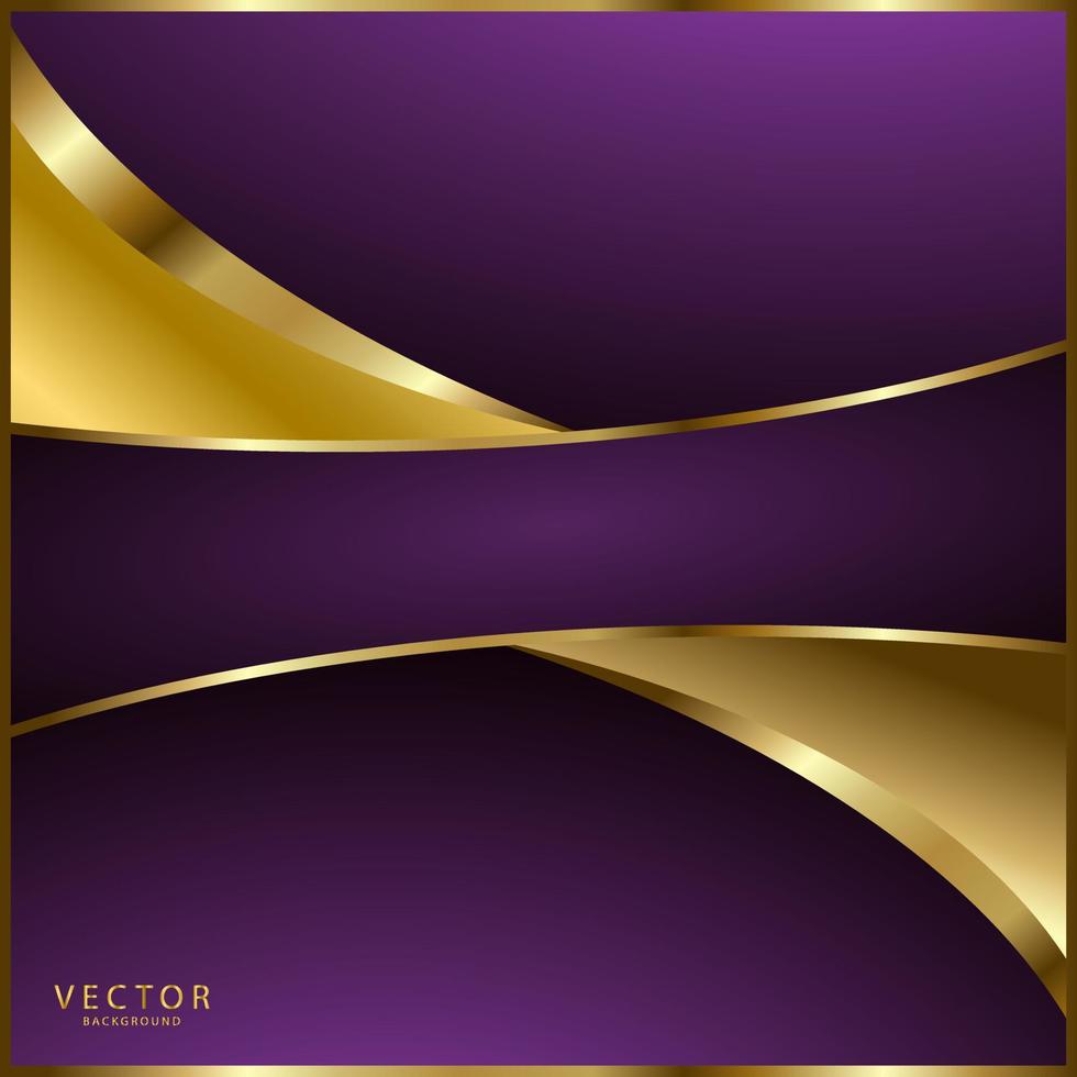 linhas douradas de luxo abstratas curvadas sobrepostas em fundo violeta. vetor