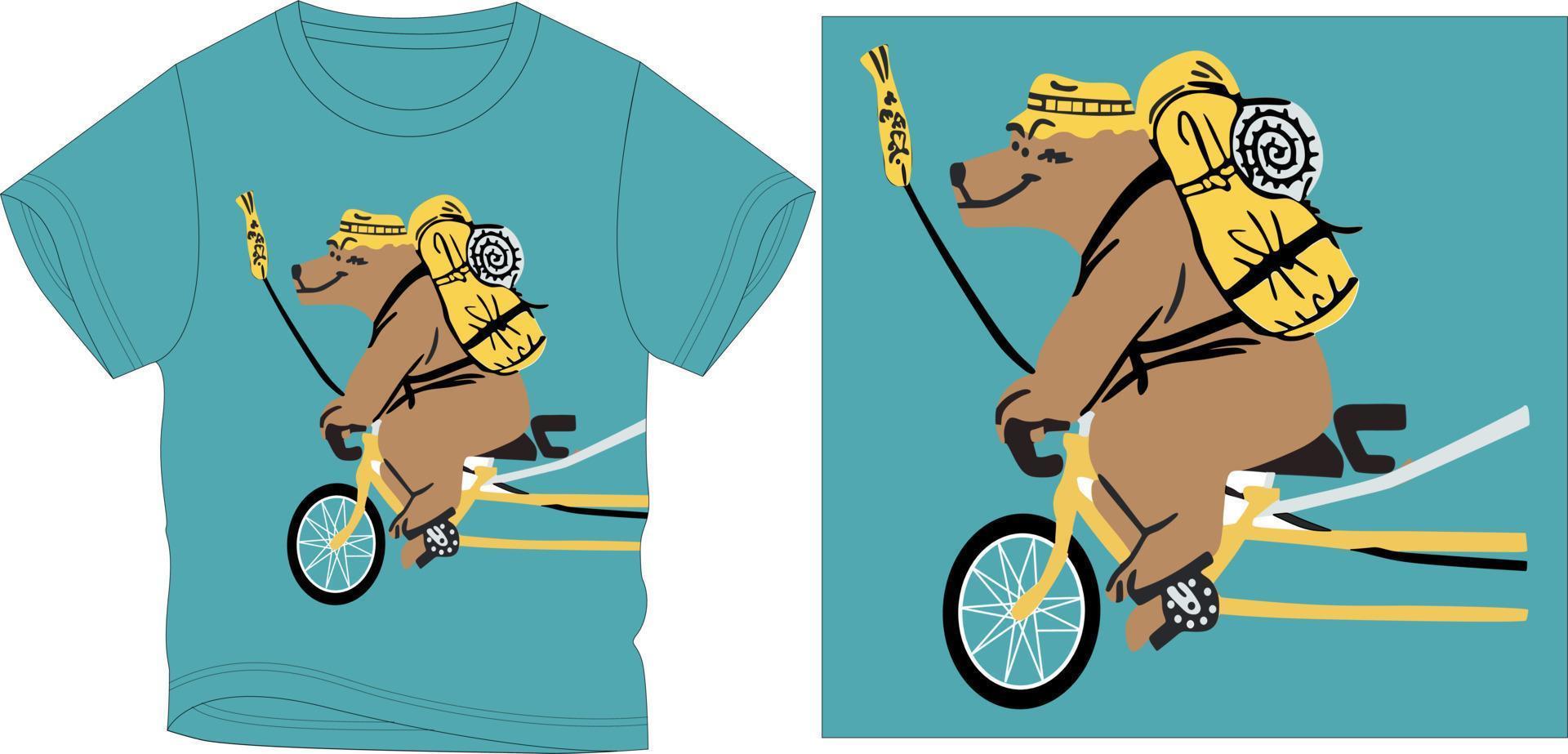 urso na bicicleta na moda camiseta elegante design gráfico ilustração vetorial vetor
