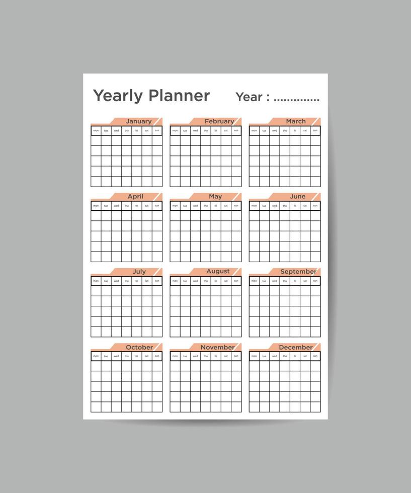 modelo de planejador anual planejadores minimalistas design de vetor de página de organizador de negócios