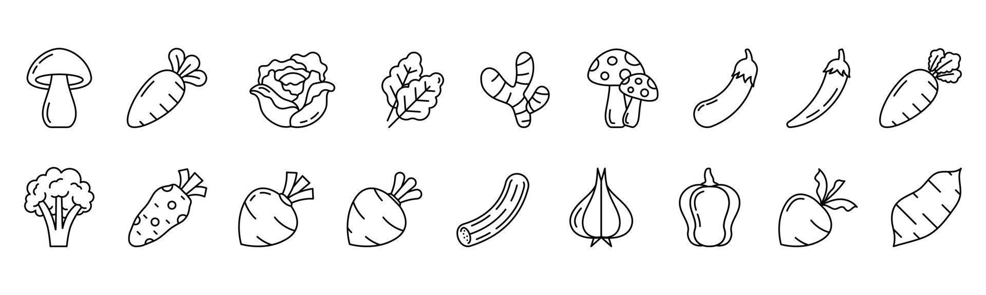 ilustração em vetor modelo de design de conjunto de ícones de arte de linha de vegetais e saladas