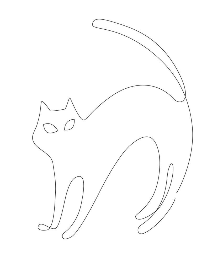 linha única de gato preto. ilustração de uma linha animal. elemento simples de halloween de uma linha. vetor