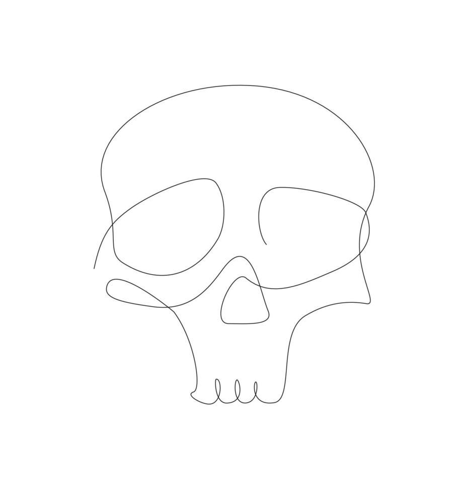 elemento de crânio de uma linha de halloween. contorno jolly roger. símbolo de linha única de cabeça de morte. vetor