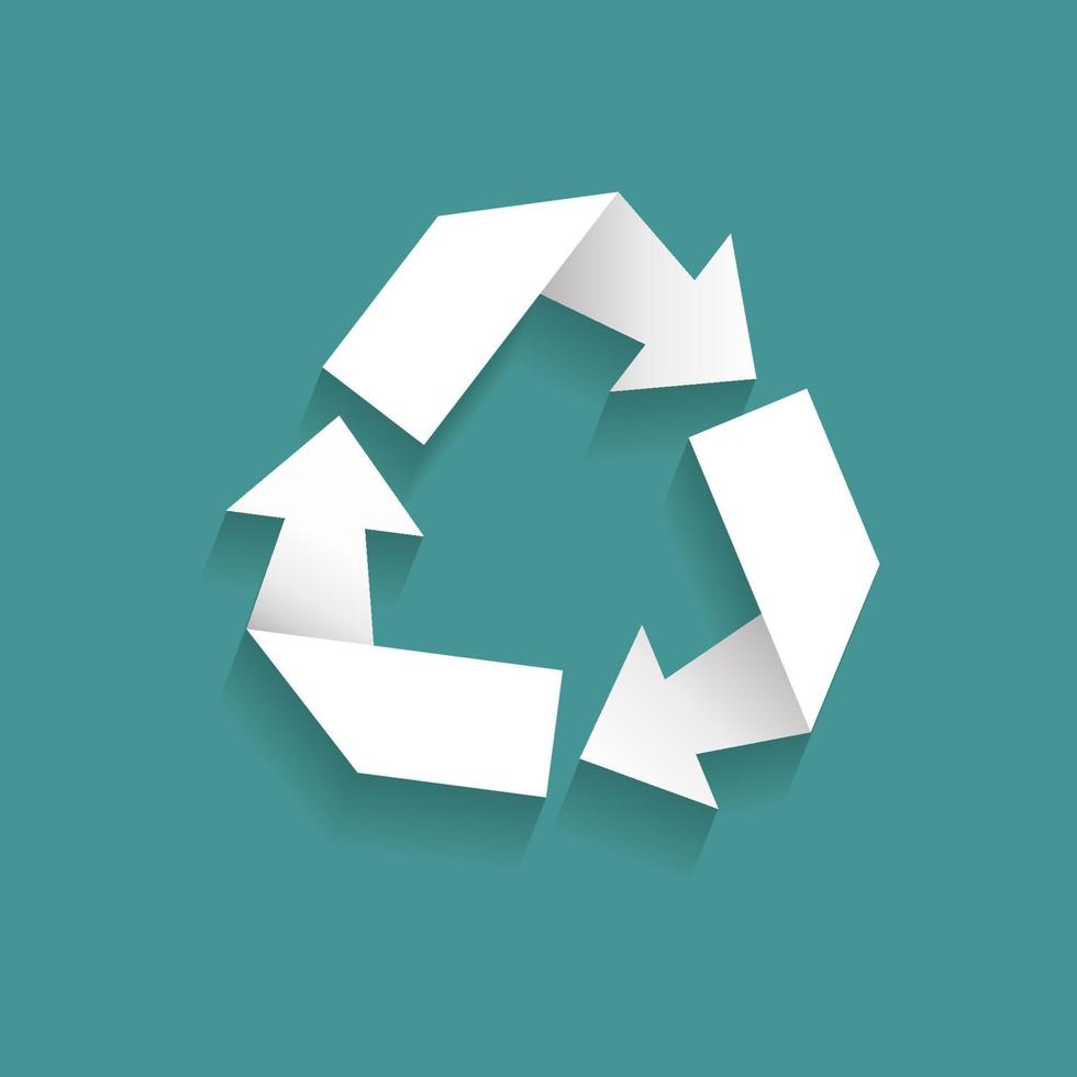 ícone de reciclagem de corte de papel em 3d com tons. ilustração vetorial. vetor
