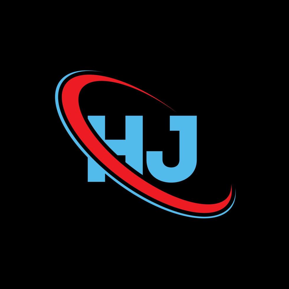logotipo hj. projeto hj. carta hj azul e vermelha. design de logotipo de letra hj. letra inicial hj vinculado ao logotipo do monograma maiúsculo do círculo. vetor